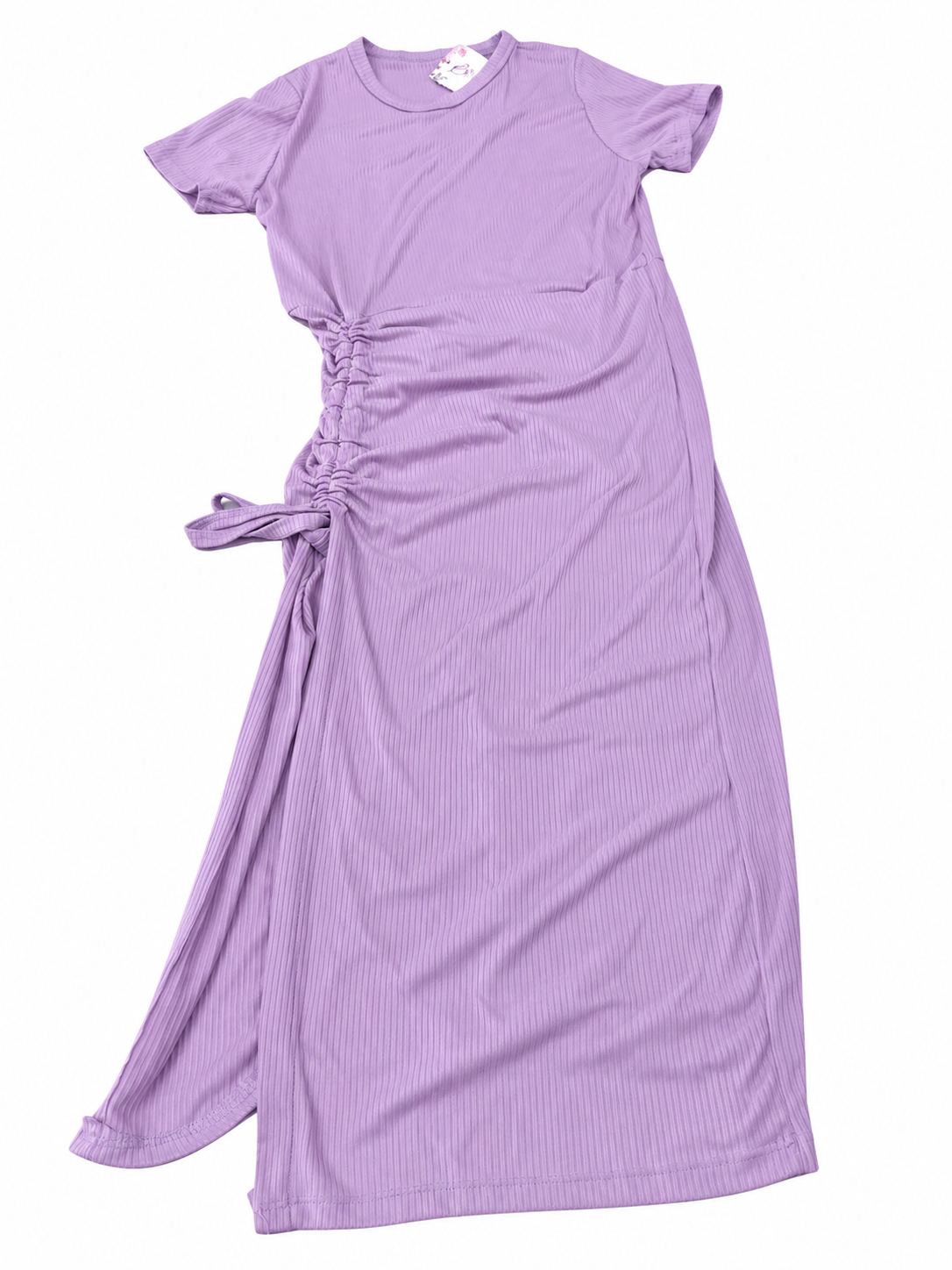 Vestido dama largo con fruncido lateral ajustable y abertura
