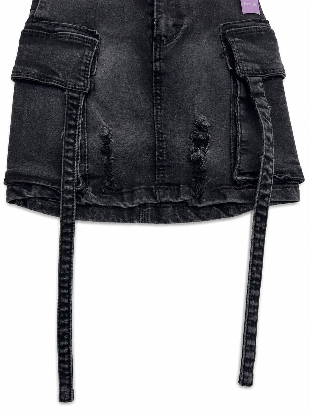 Falda niña mezclilla negra cintas decorativas