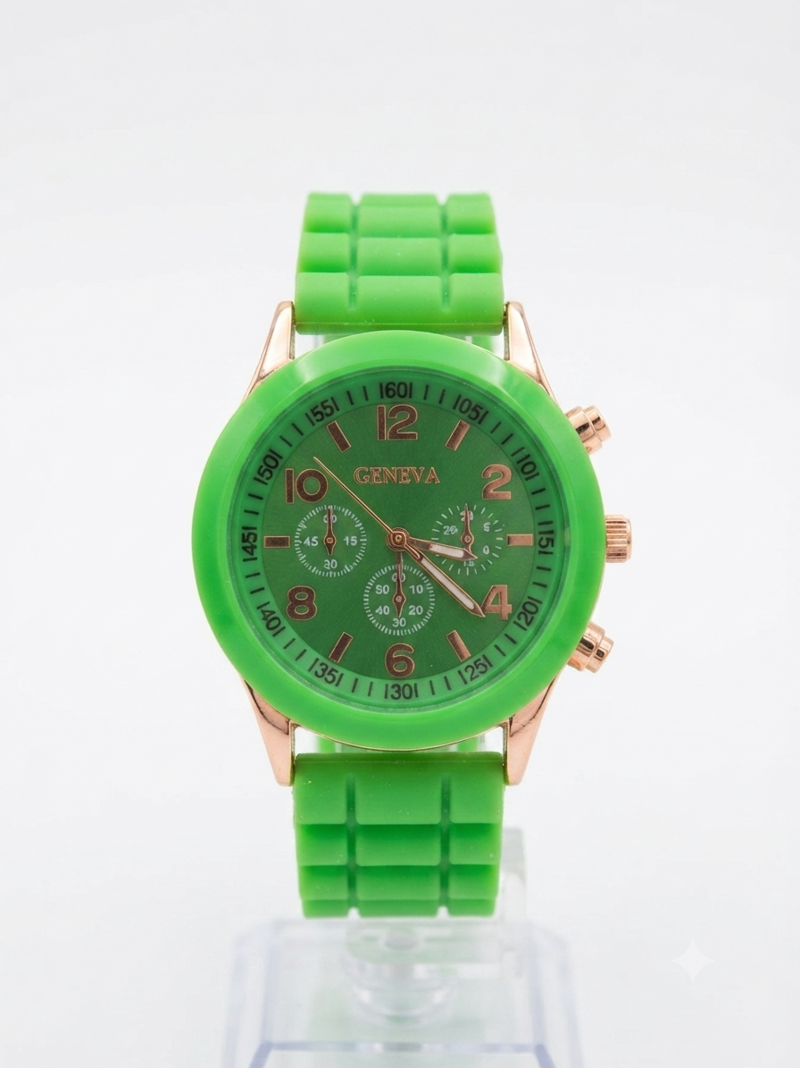 Reloj dama verde neón con detalles oro rosa
