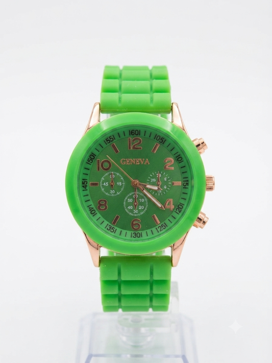 Reloj dama verde neón con detalles oro rosa