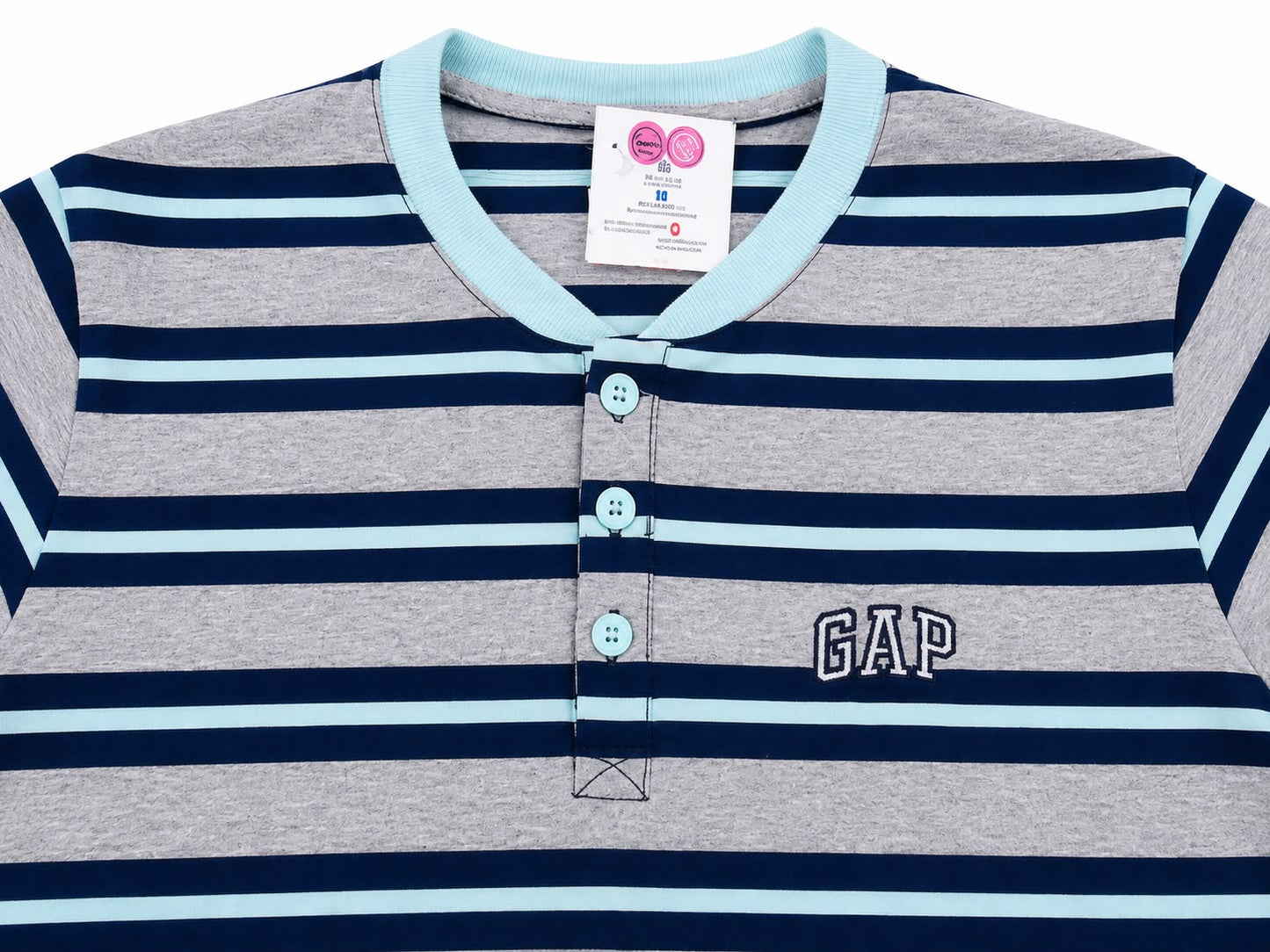 Playera niño cuello redondo rayas gris, azul marino y azul cielo