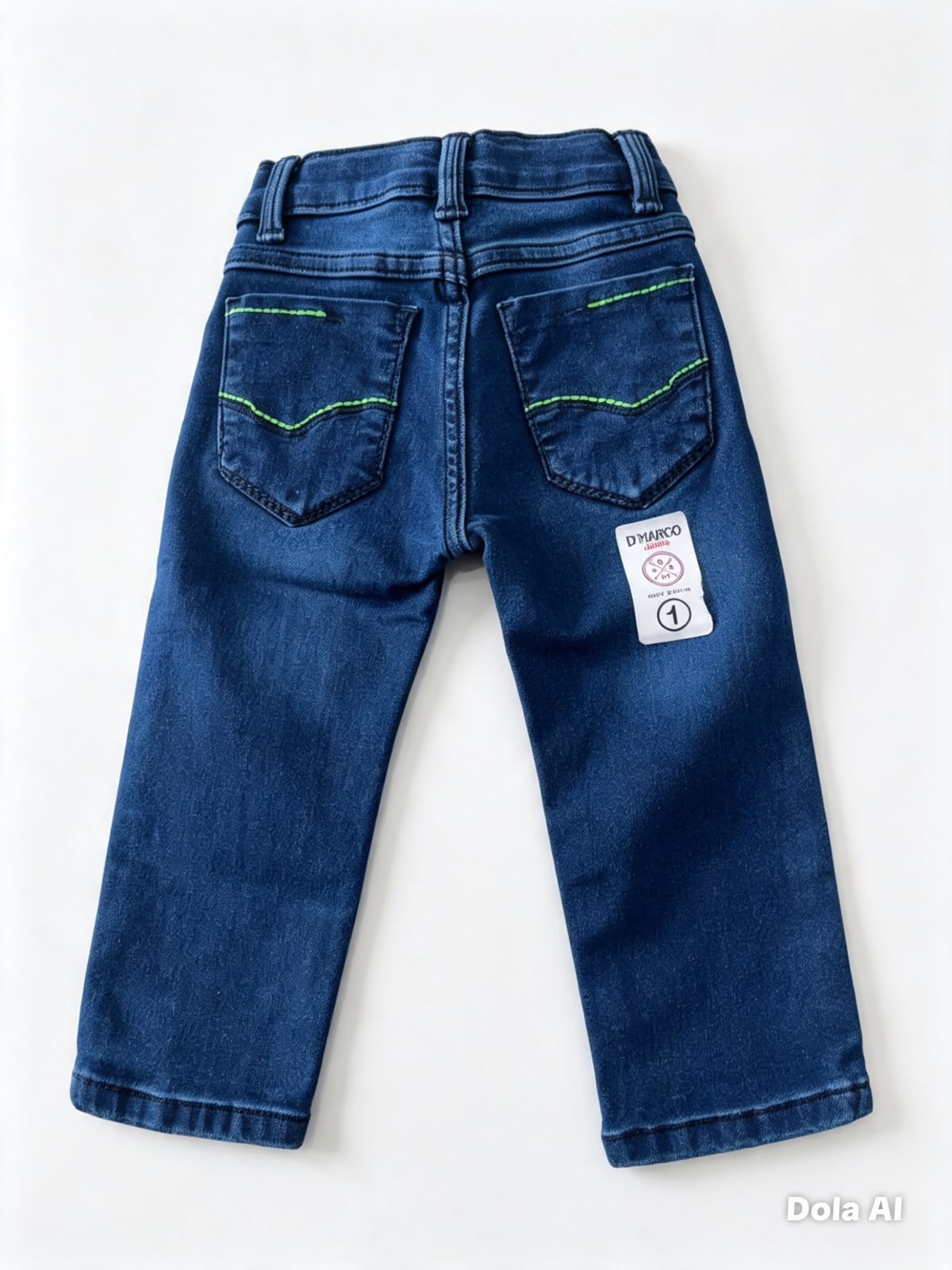 Pantalón niño mezclilla azul con costuras verdes