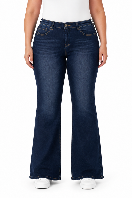 Pantalón dama mezclilla flare plus azul oscuro