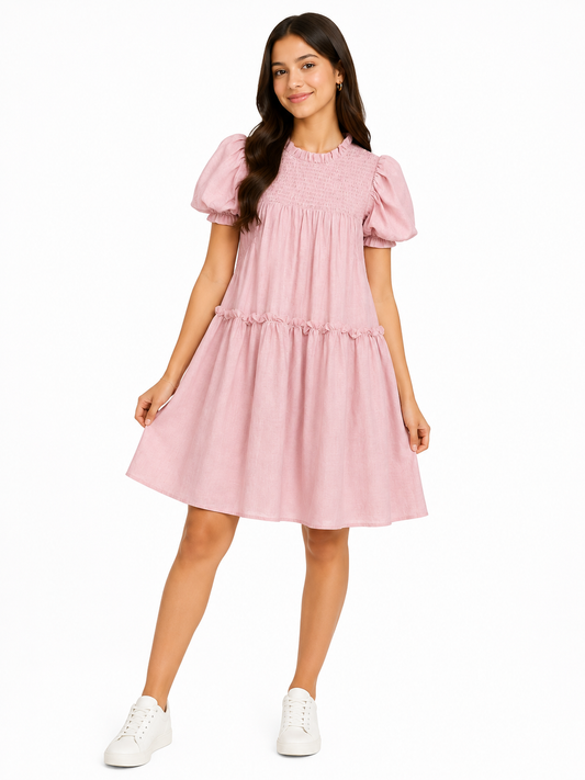 Vestido niña rosa con fruncido