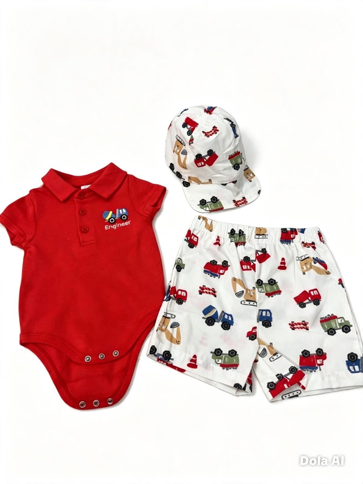 Set niño tipo polo con gorrita short blanco