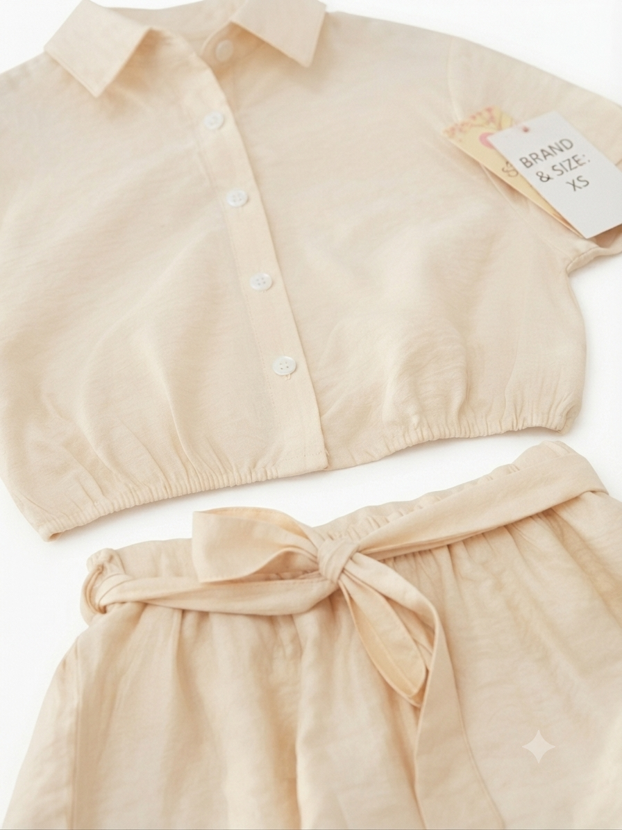 Set niña blusa y short color beige