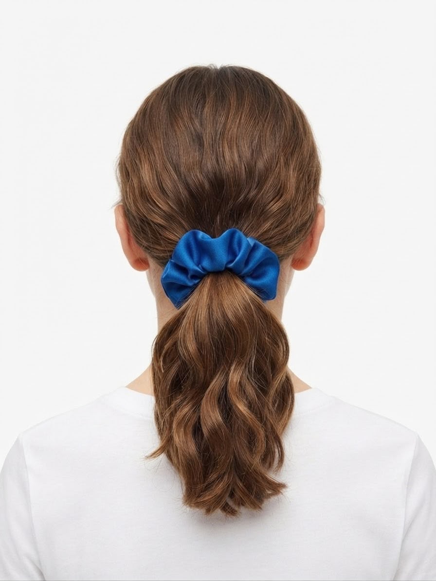 Liga cabello accesorio satinada azul rey