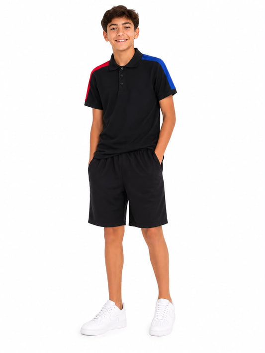 Set niño polo negro con short negro
