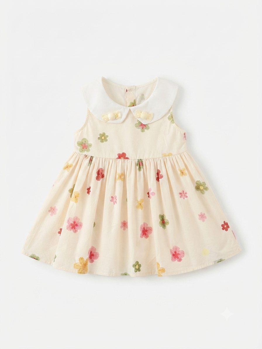 Vestido niña meses color crema con flores