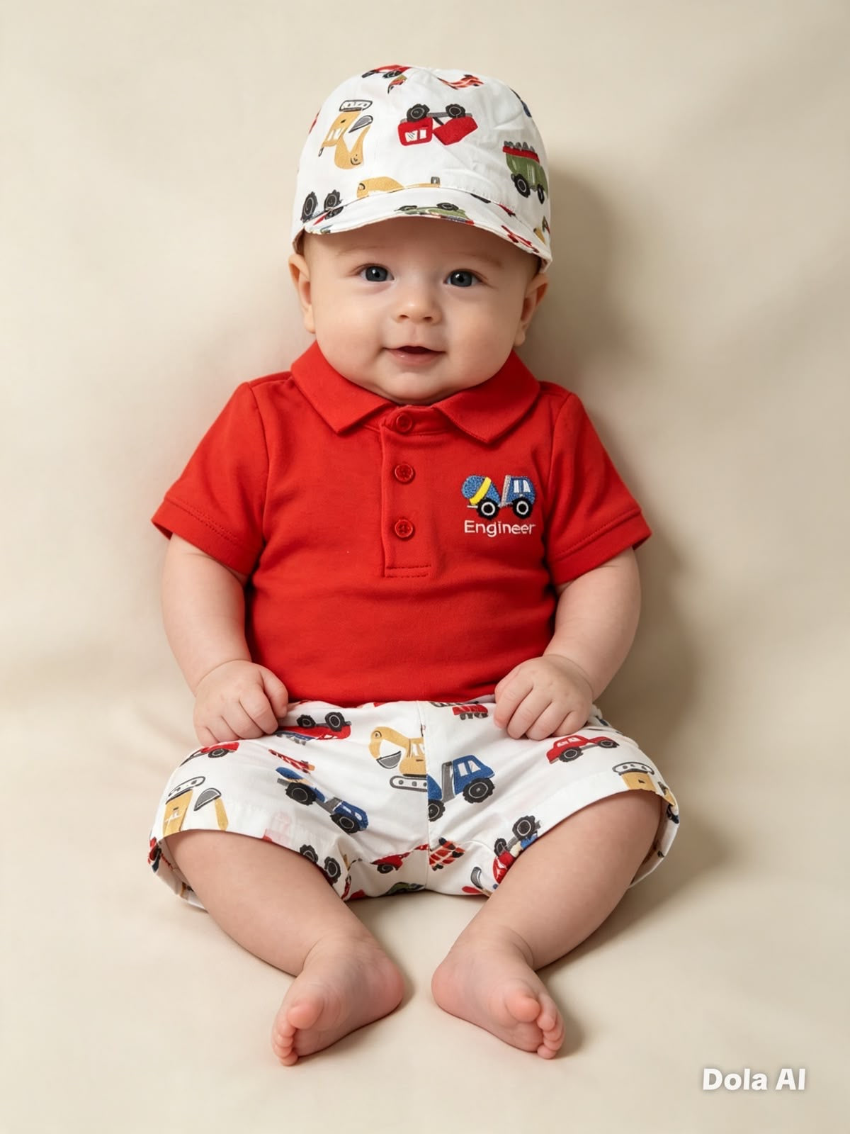 Set niño tipo polo con gorrita short blanco