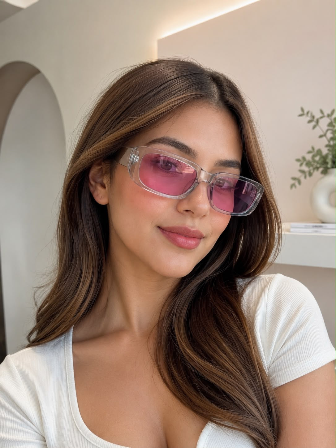 Lentes Dama rectangulares tranparentes con cristal rosa