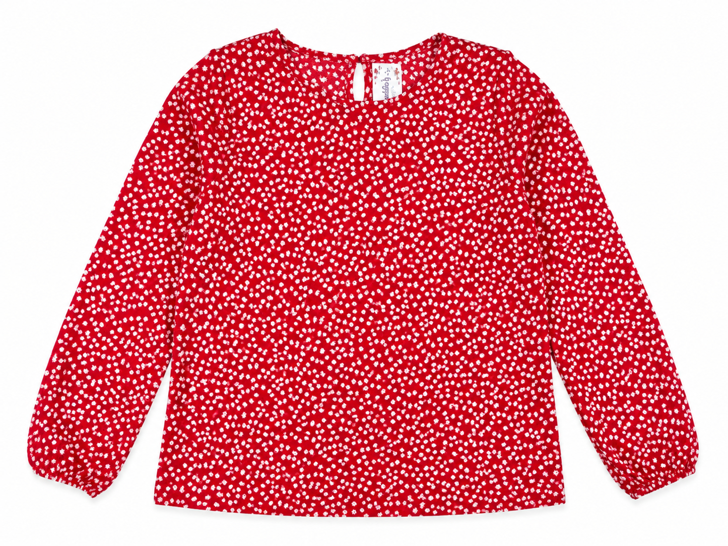 Blusa dama OFERTA manga larga estampada roja con flores blancas