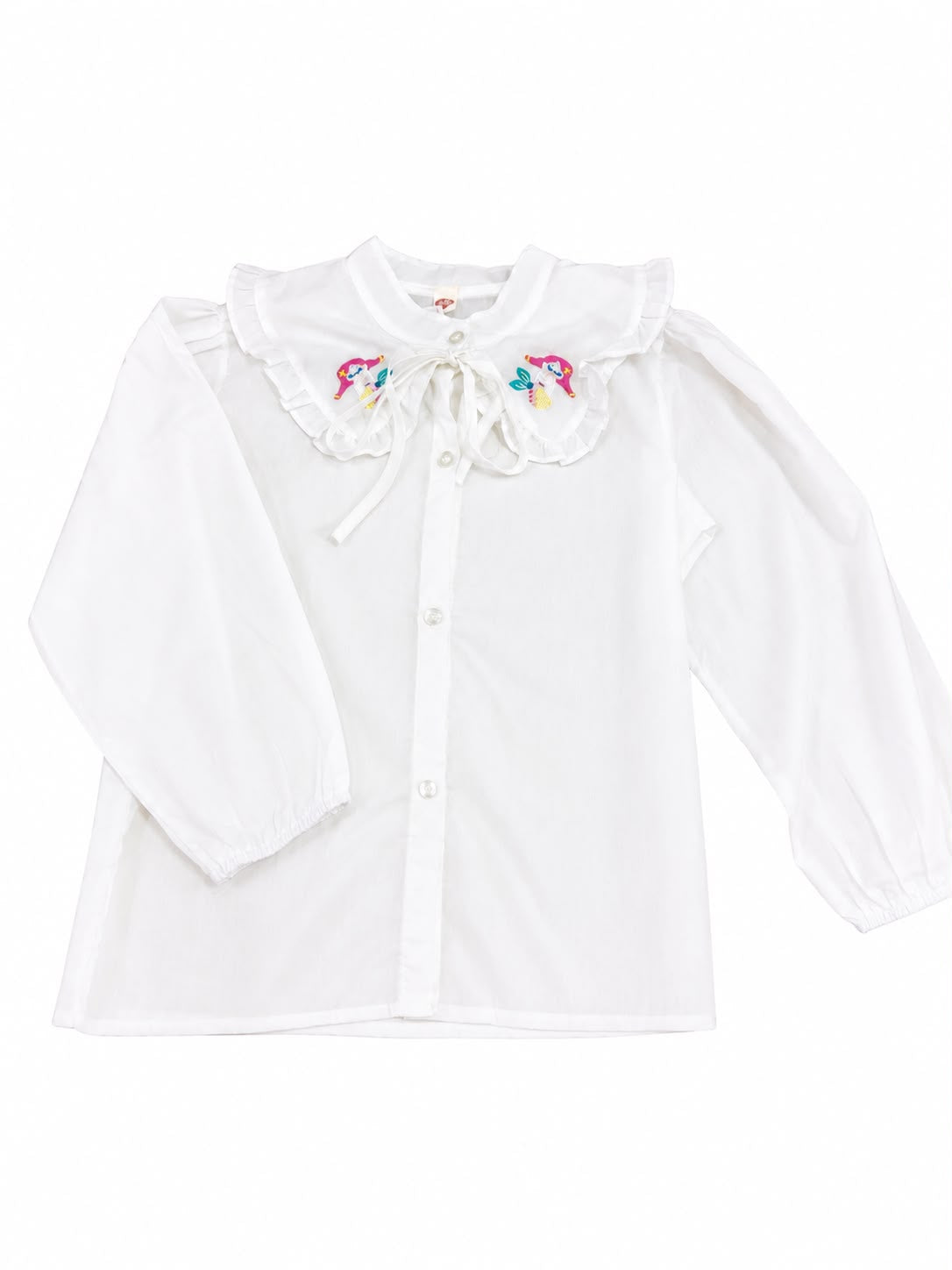 Blusa niña blanca con cuello bordado de unicornios