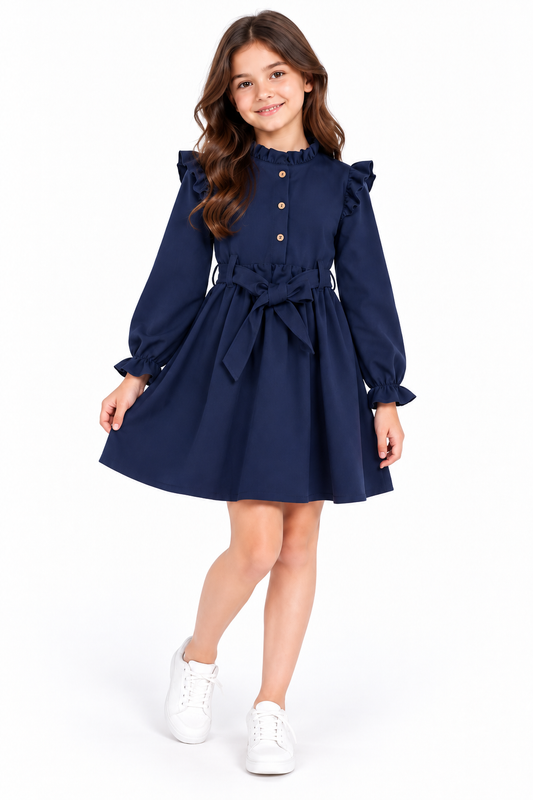 Vestido niña azul marino con lazo 💙