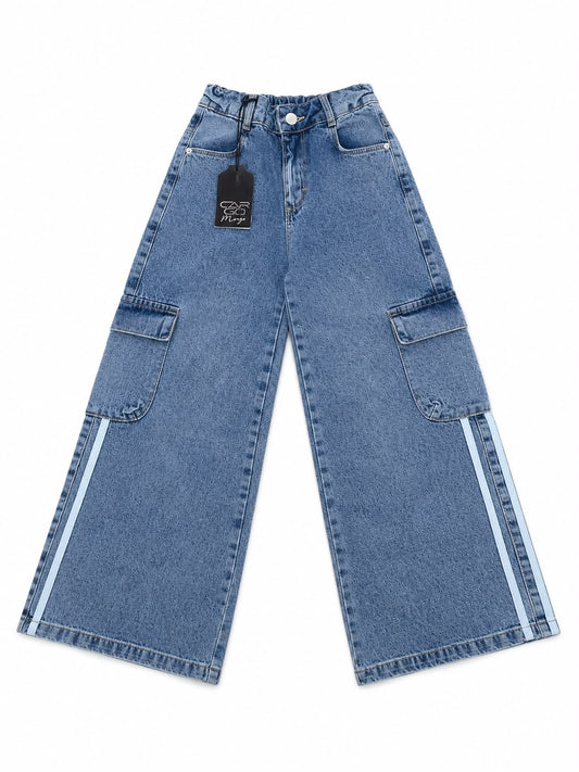 Pantalón niña cargo mezclilla franjas laterales