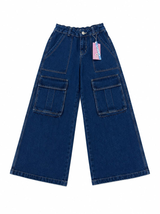 Pantalón niña cargo mezclilla wide leg