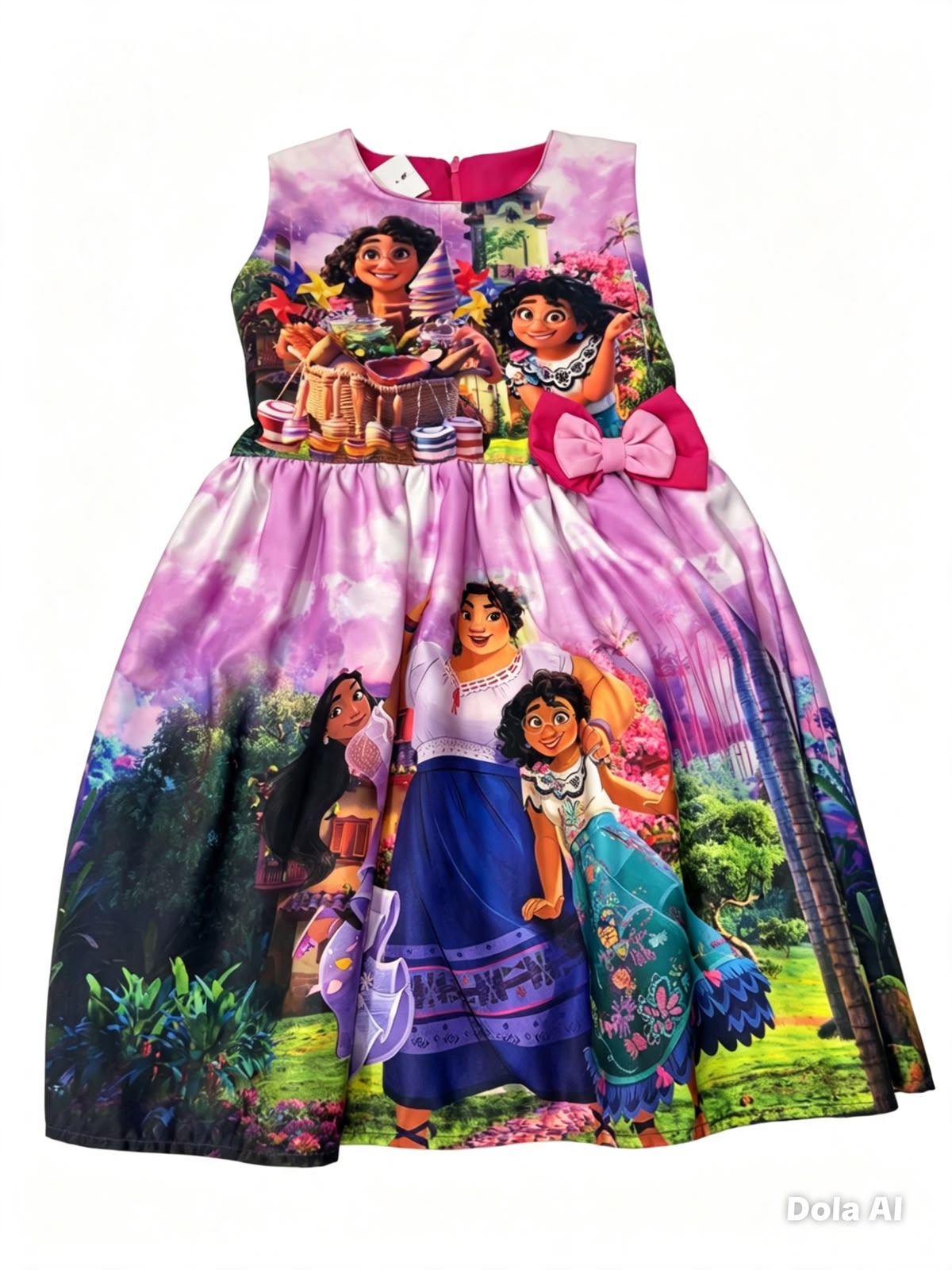 Vestido niña lila con estampado de familia mágica