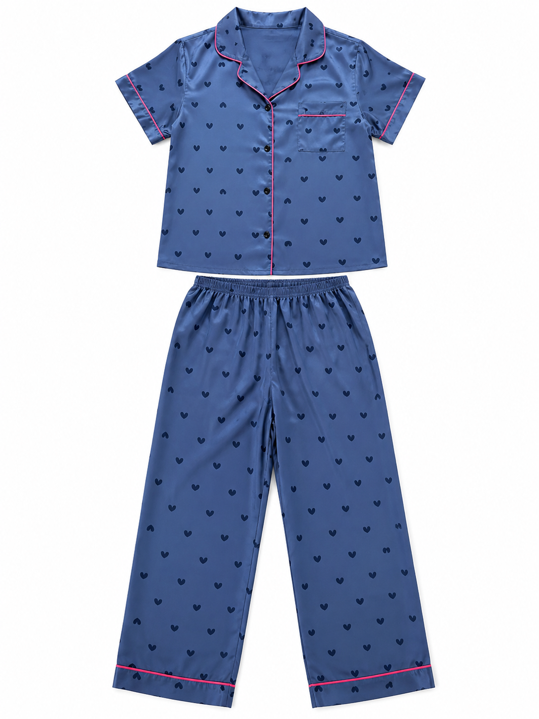 Pijama Dama Satinada Corazones Azul