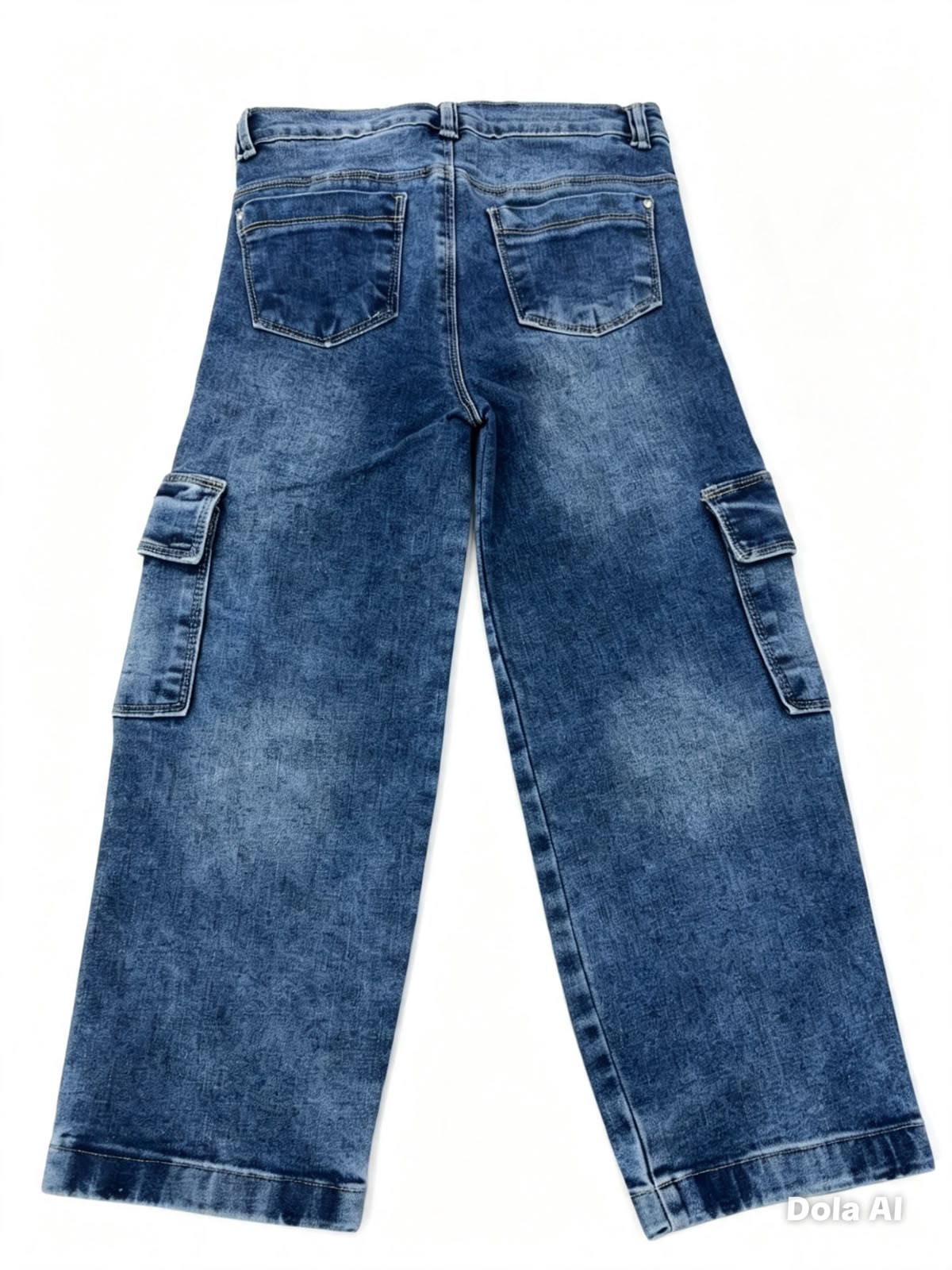 Pantalón niña cargo mezclilla deslavado