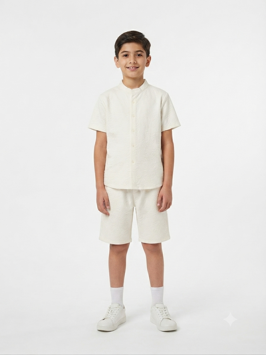 Set niño camisa + short texturizado – Color blanco
