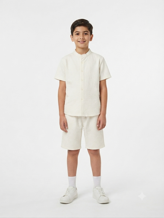 Set niño camisa + short texturizado – Color blanco