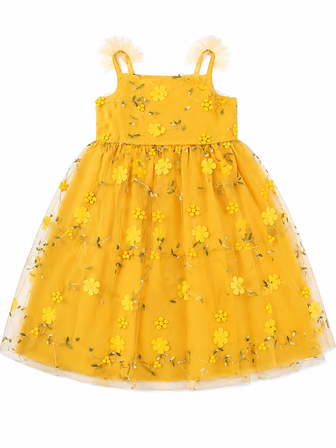 🌼 Vestido niña amarillo floral con tul 🌼