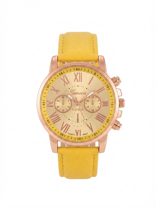 Reloj dama amarillo con bisel oro rosa y carátula dorada