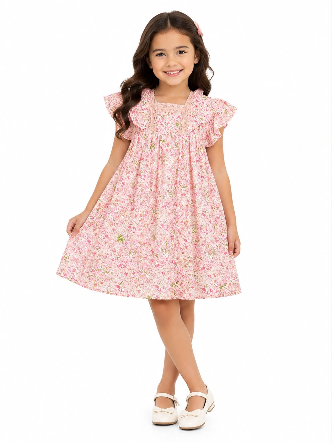 Vestido niña floral con Olanes de encaje