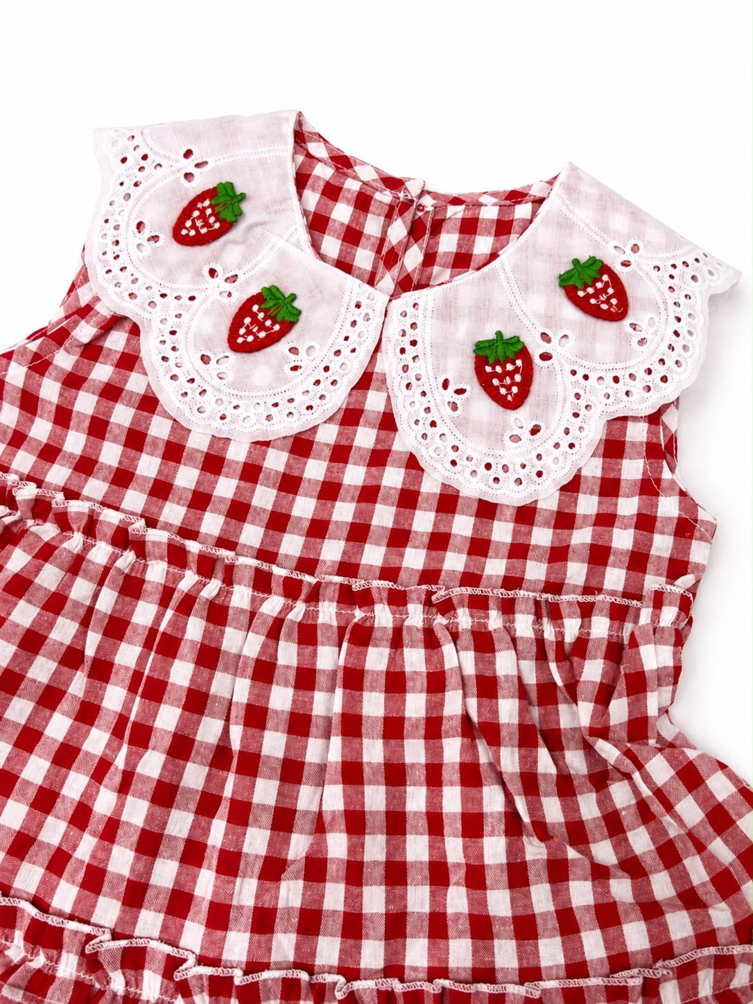 Vestido niña cuadros Vicky con bordado fresas