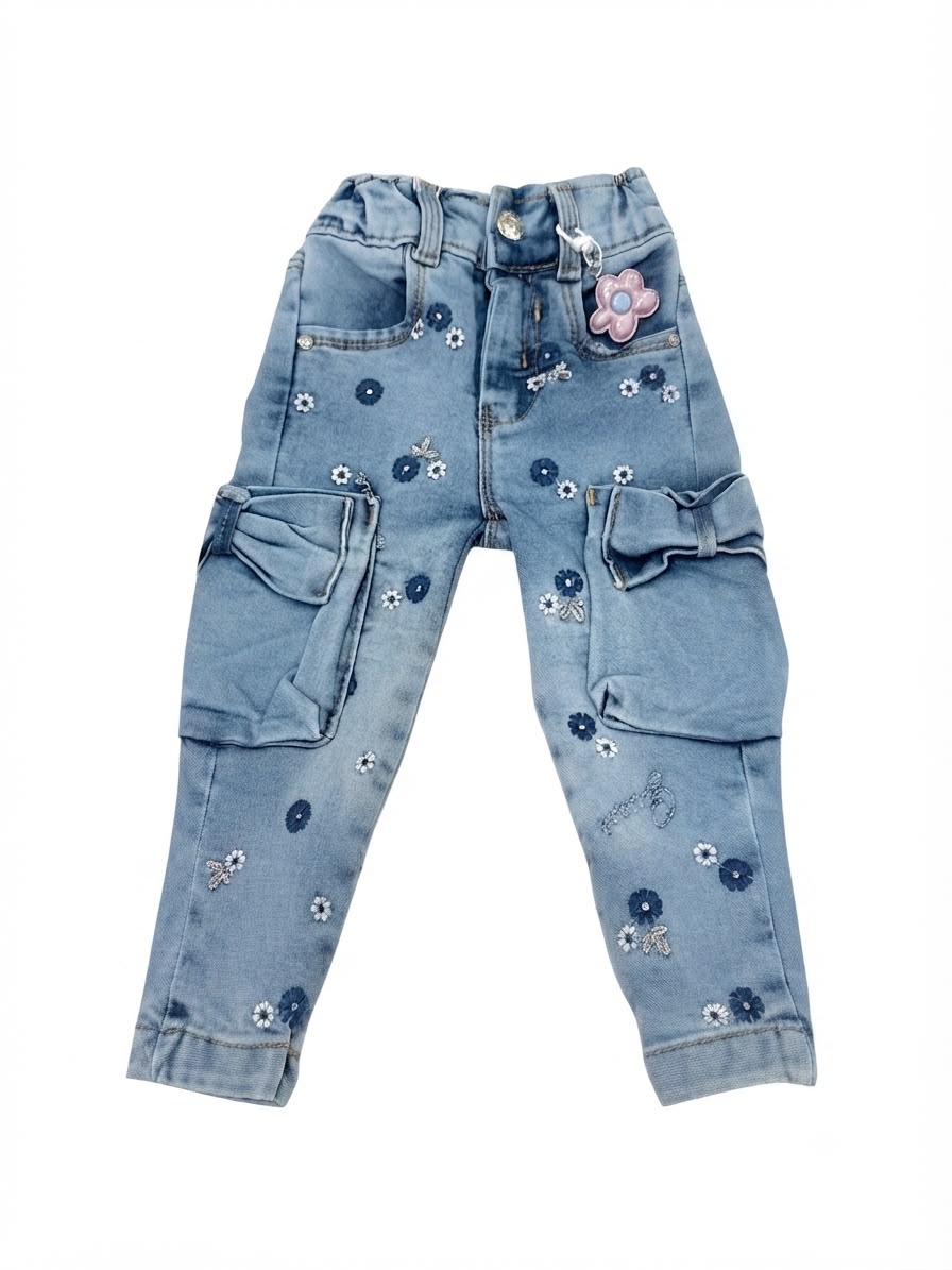 Pantalón Niña mezclilla con flores bordados