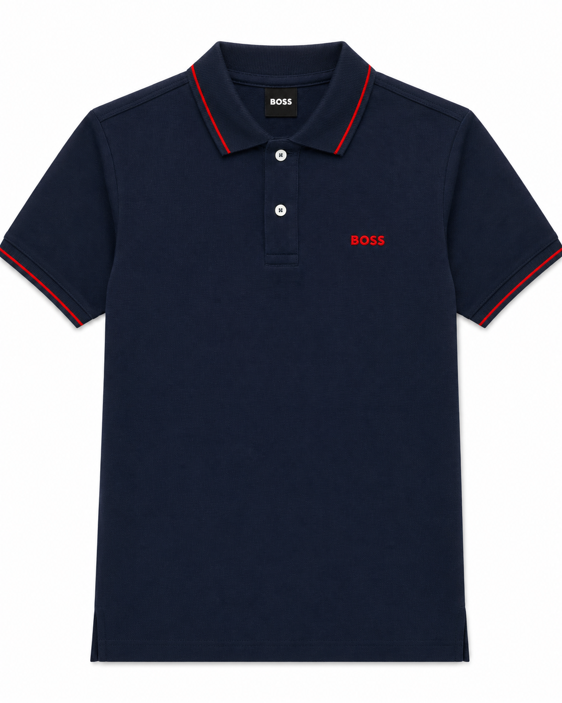 Playera caballero Tipo polo Azul Marino con Detalles Rojos y Bordado Frontal B@SS