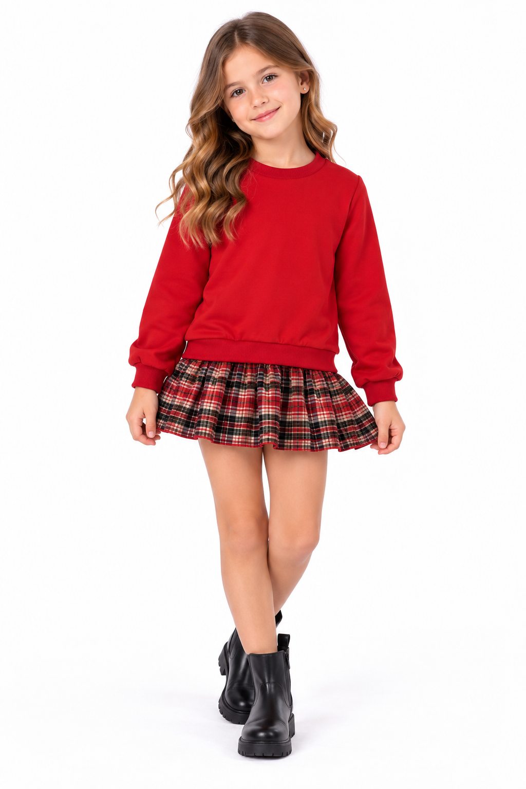 Vestido niña rojo con falda de cuadros ❤️✨