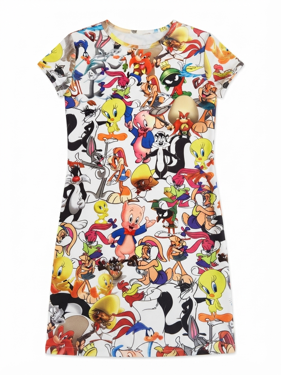 Vestido dama OFERTA corto estampado personajes manga corta cuello redondo