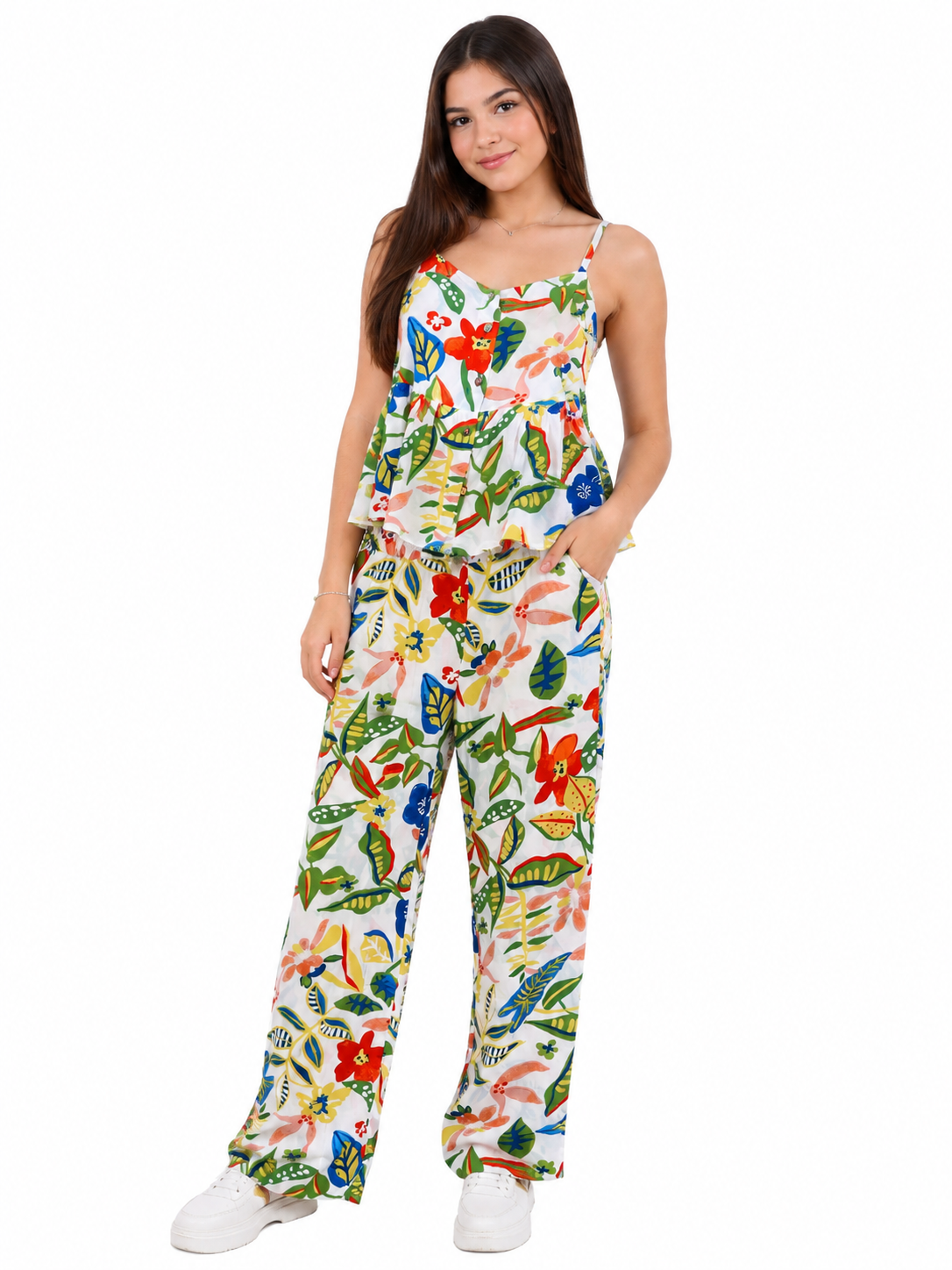 Set niña estampado floral con blusa y pantalón