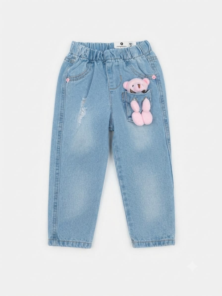 Pantalón Niña mezclilla con osito de peluche