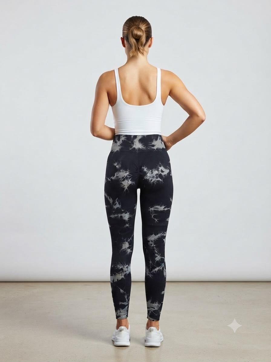 Leggings dama tie-dye negro con gris