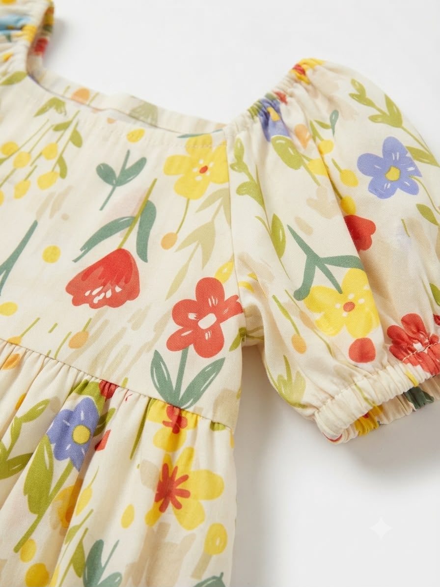 Vestido niña floral de manga abullanada