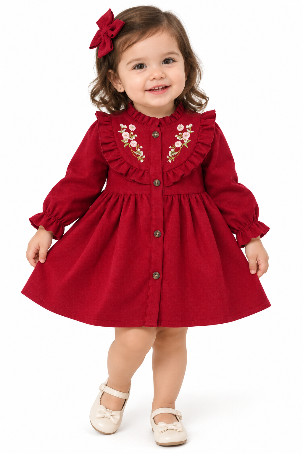 Vestido Niña Bordado Floral con Olanes
