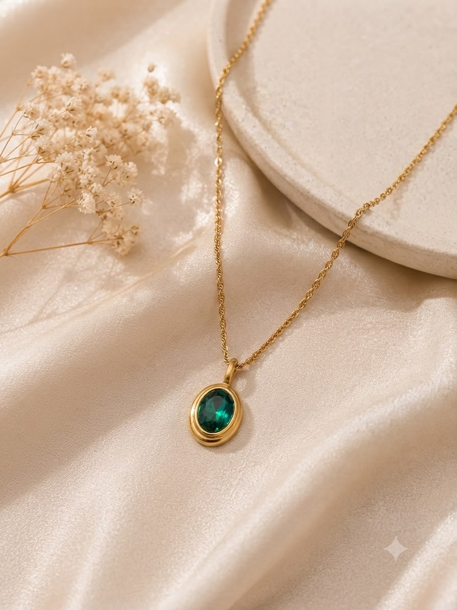 Collar accesorio dama – Cristal verde ovalado