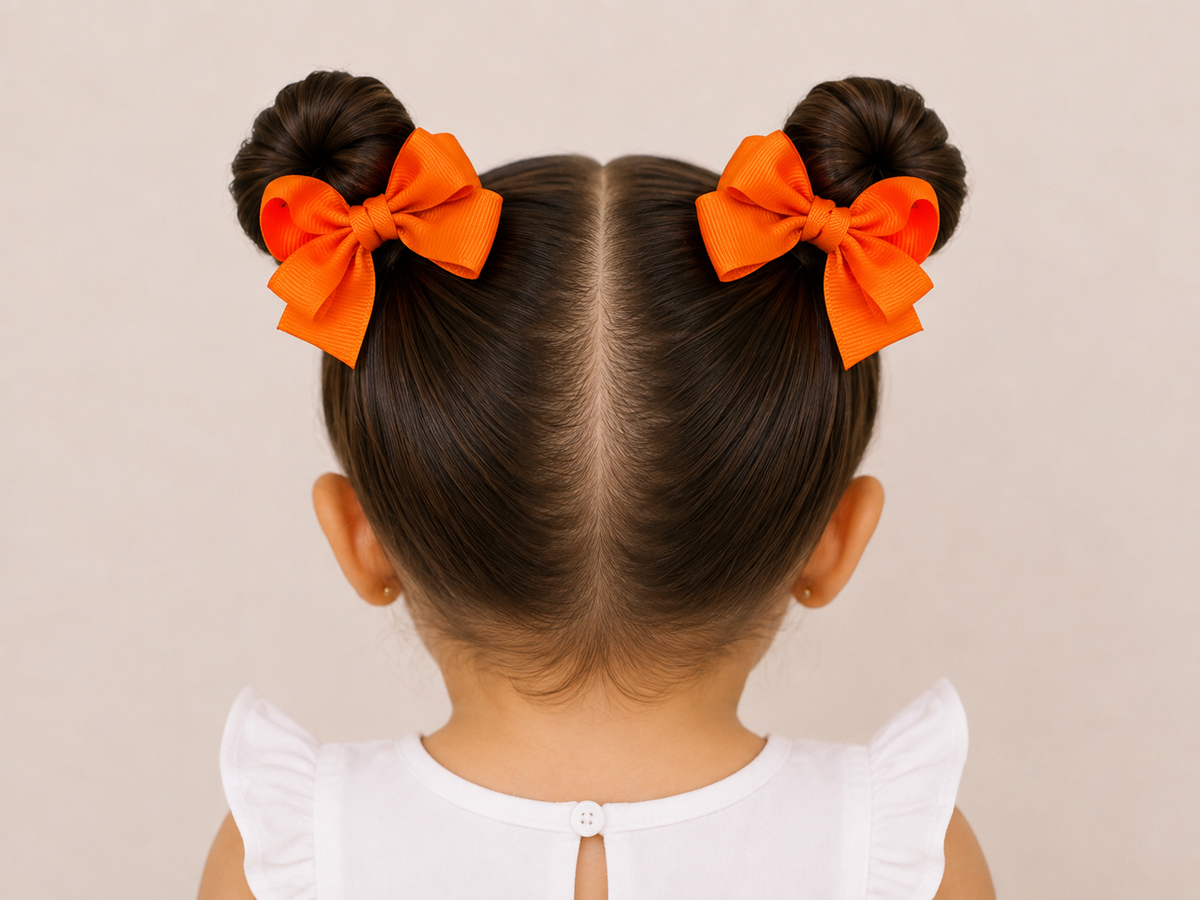 Moño par niña naranja con diseño clásico
