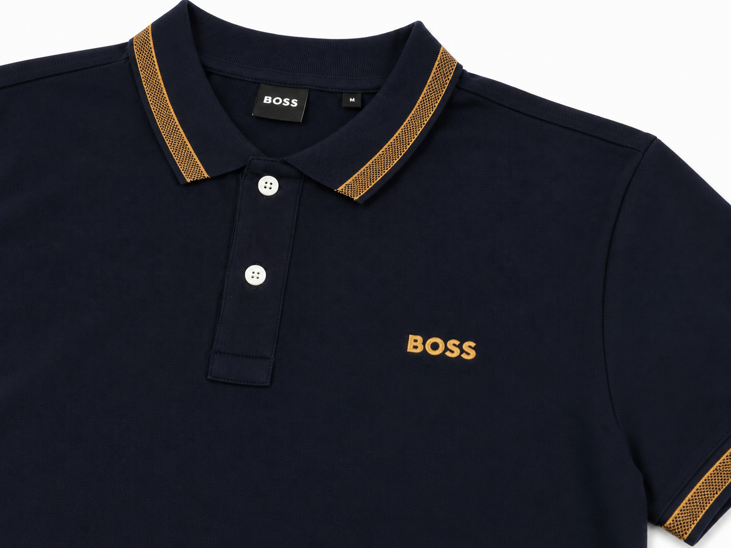 Playera CaballeroTipo Polo B@SS Azul Marino con Detalles Dorados