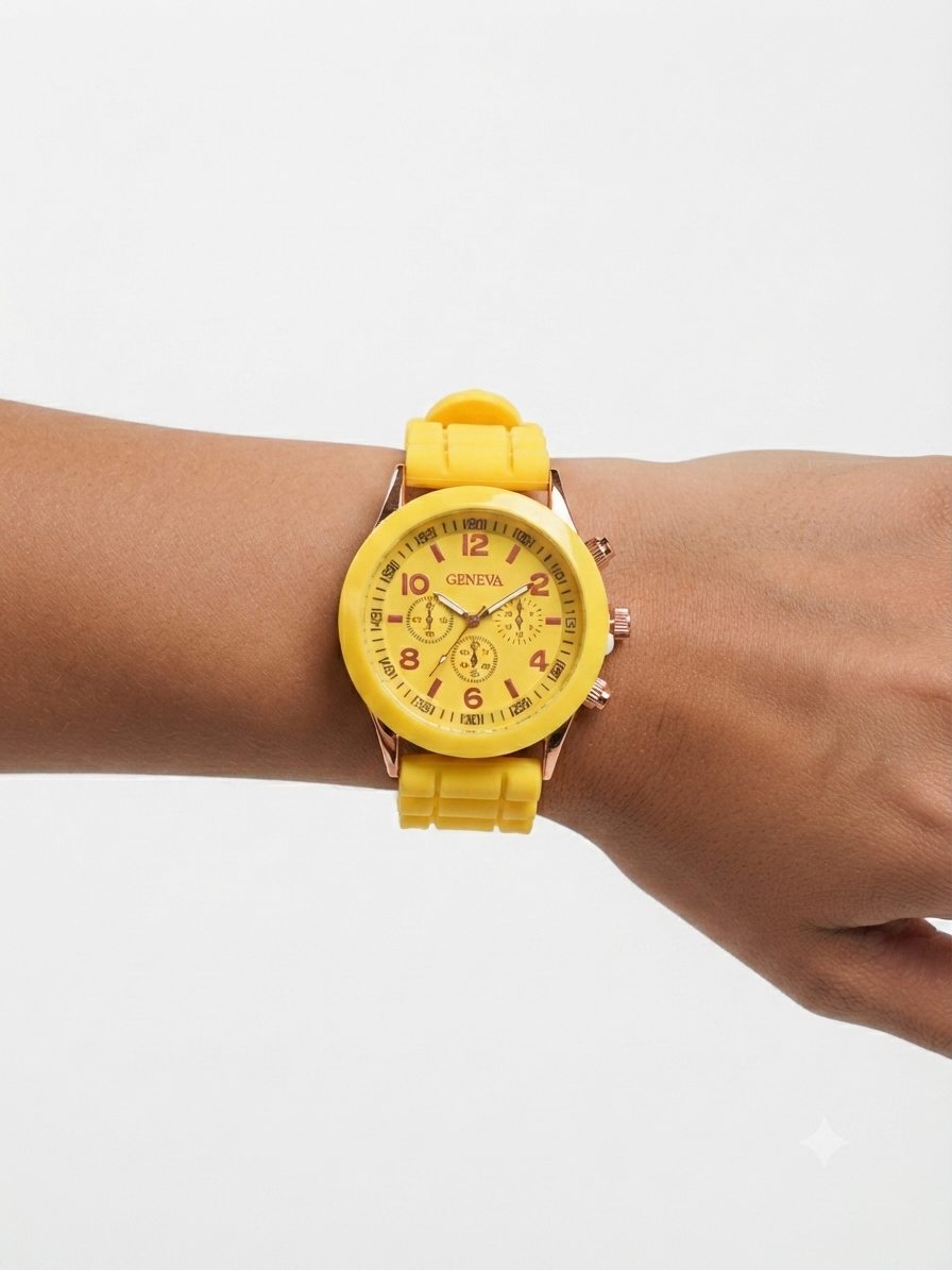 Reloj dama correa amarilla bisel oro rosa carátula amarilla