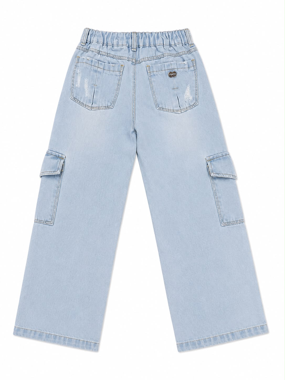 Pantalón niña cargo de mezclilla clara con cangurera
