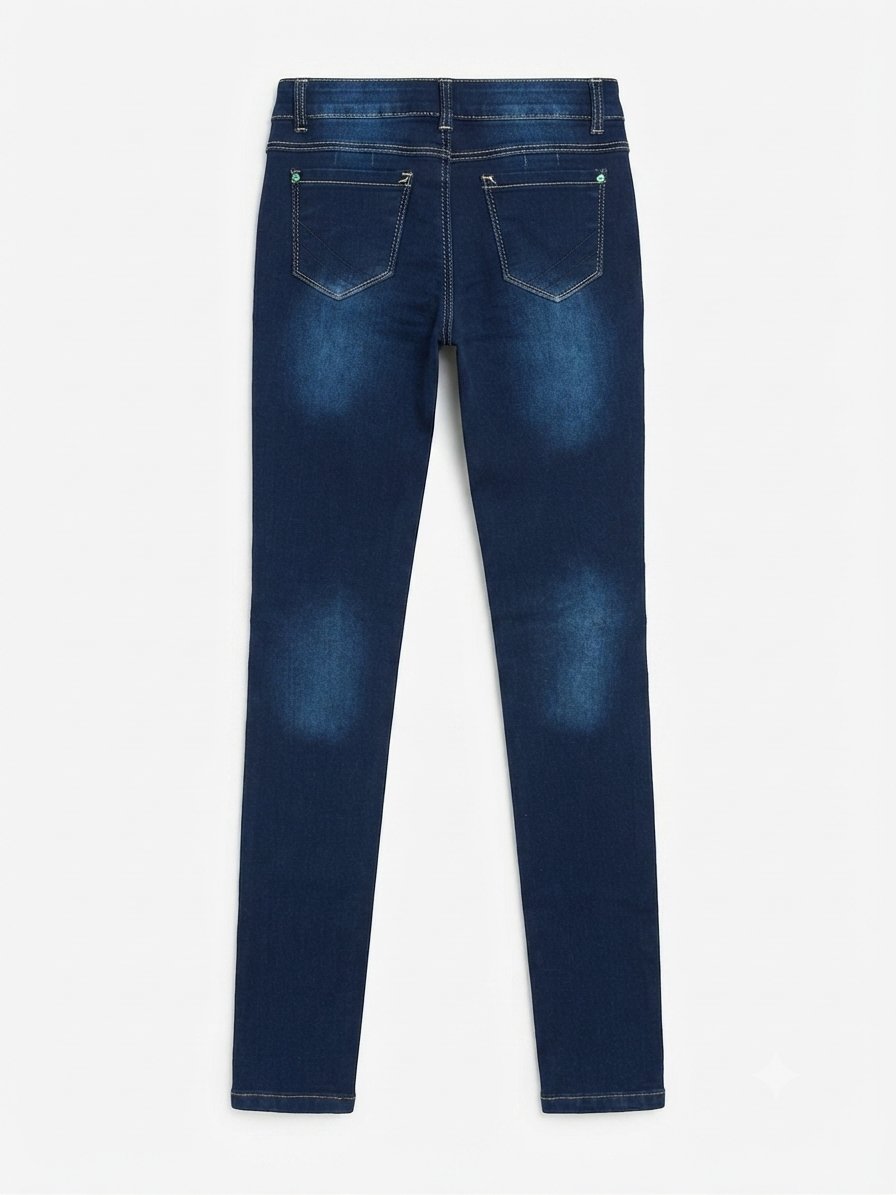Pantalón niña skinny mezclilla azul con detalles desgastados