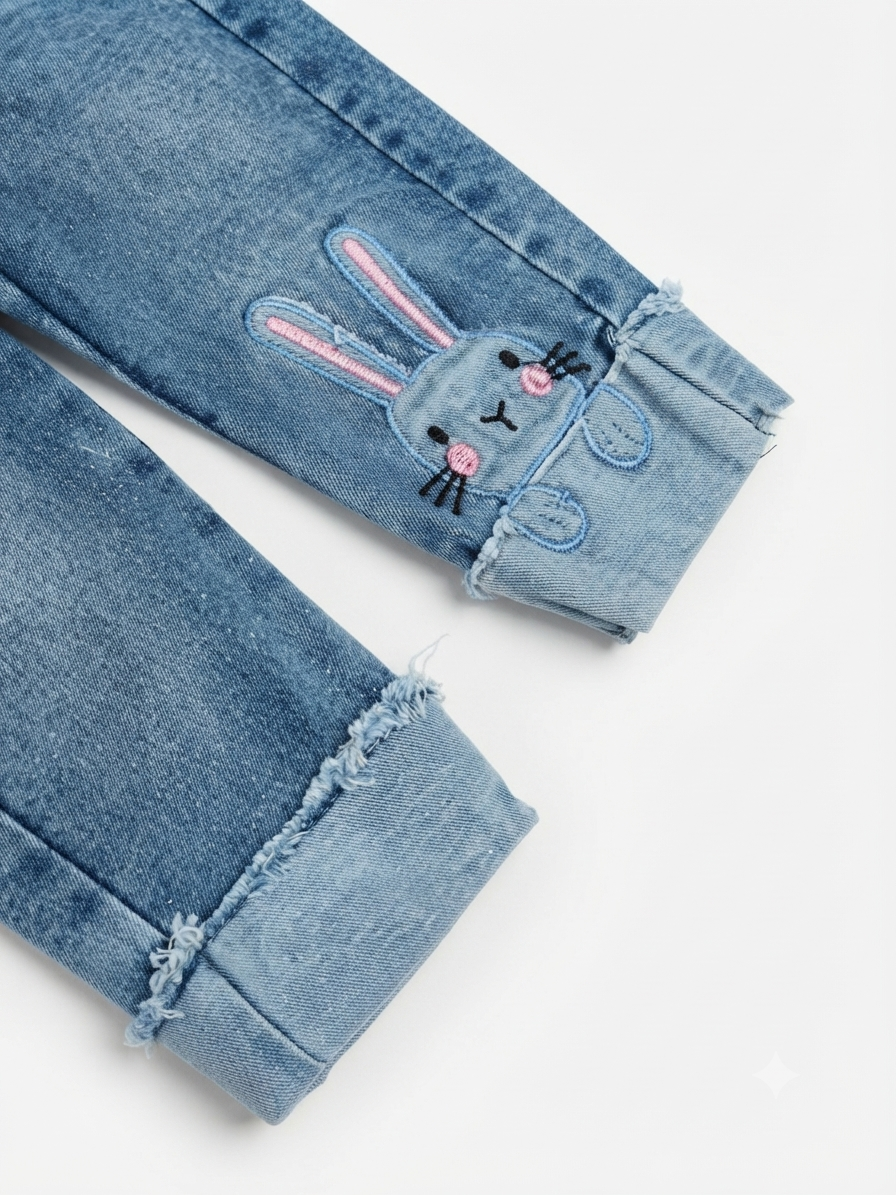 Pantalón niña de mezclilla con bordado de conejito