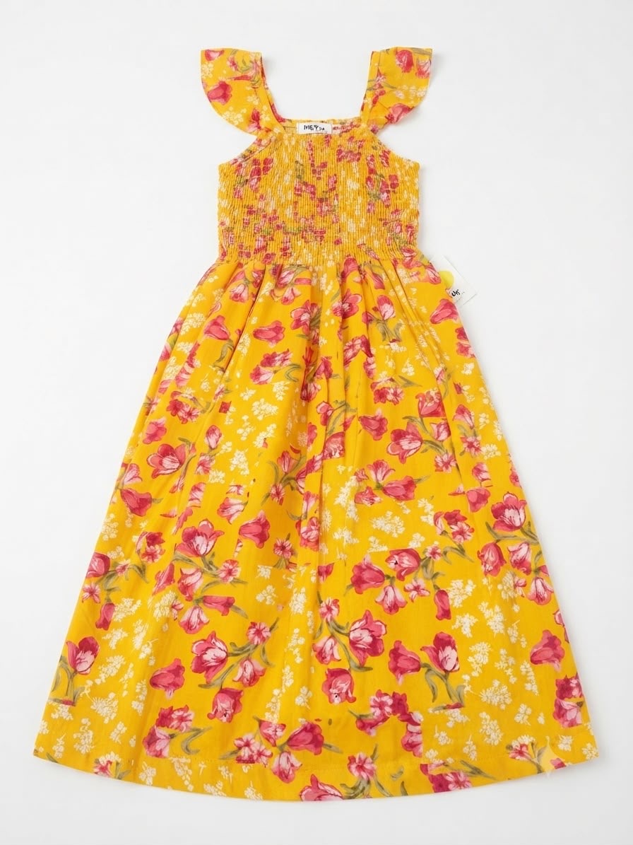 Vestido niña estampado floral amarillo llena de color