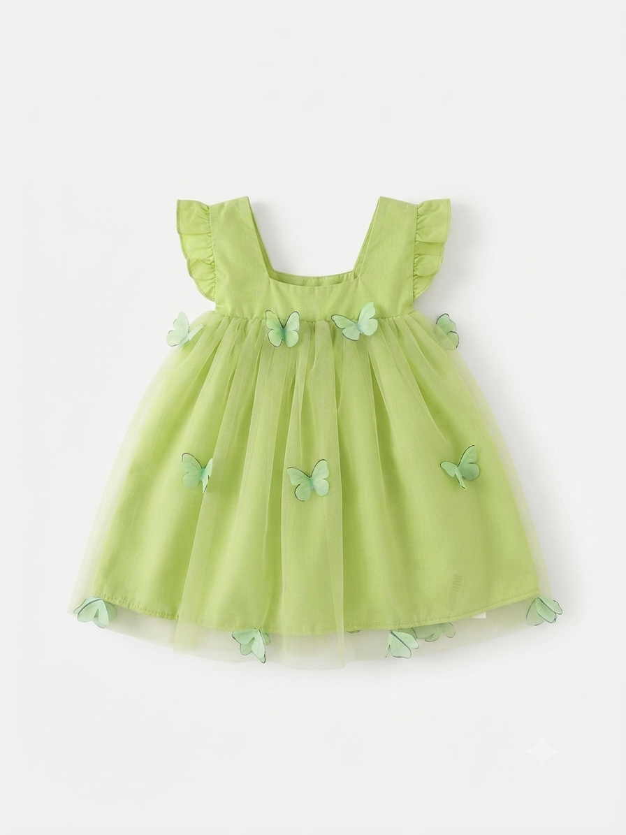 Vestido niña meses verde con mariposas
