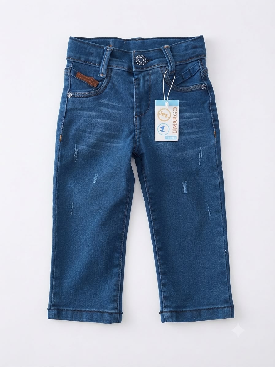 Pantalón niño mezclilla azul con detalles desgastados