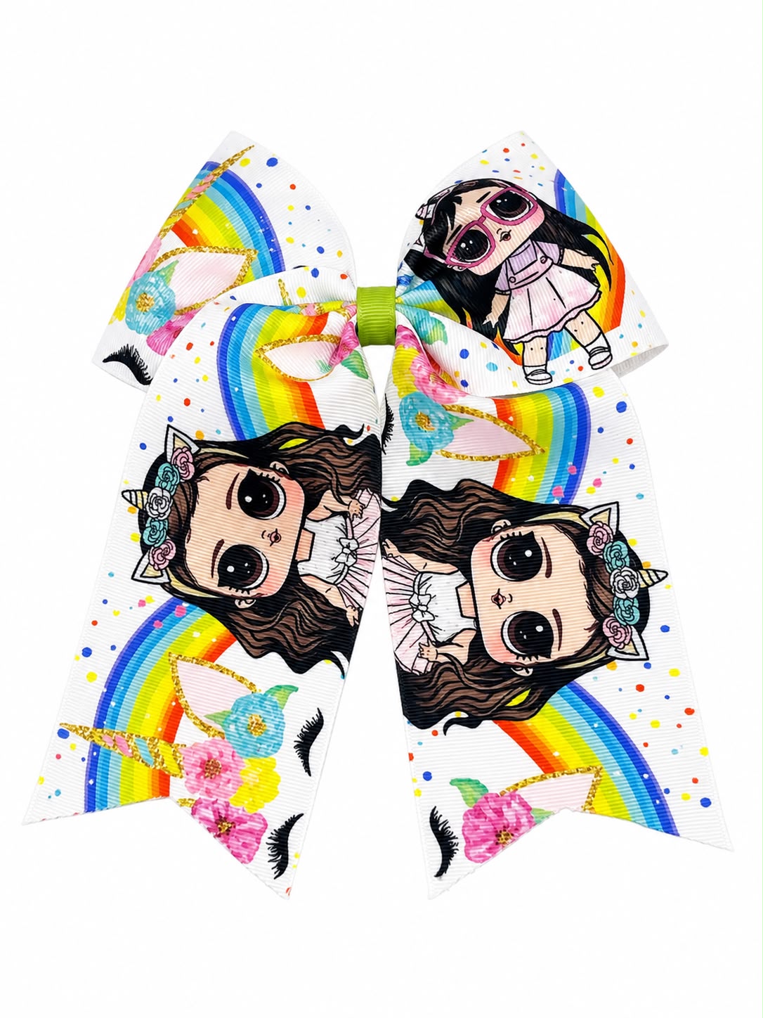 Moño niña arcoíris con muñequitas y unicornios 🎀🌈🦄