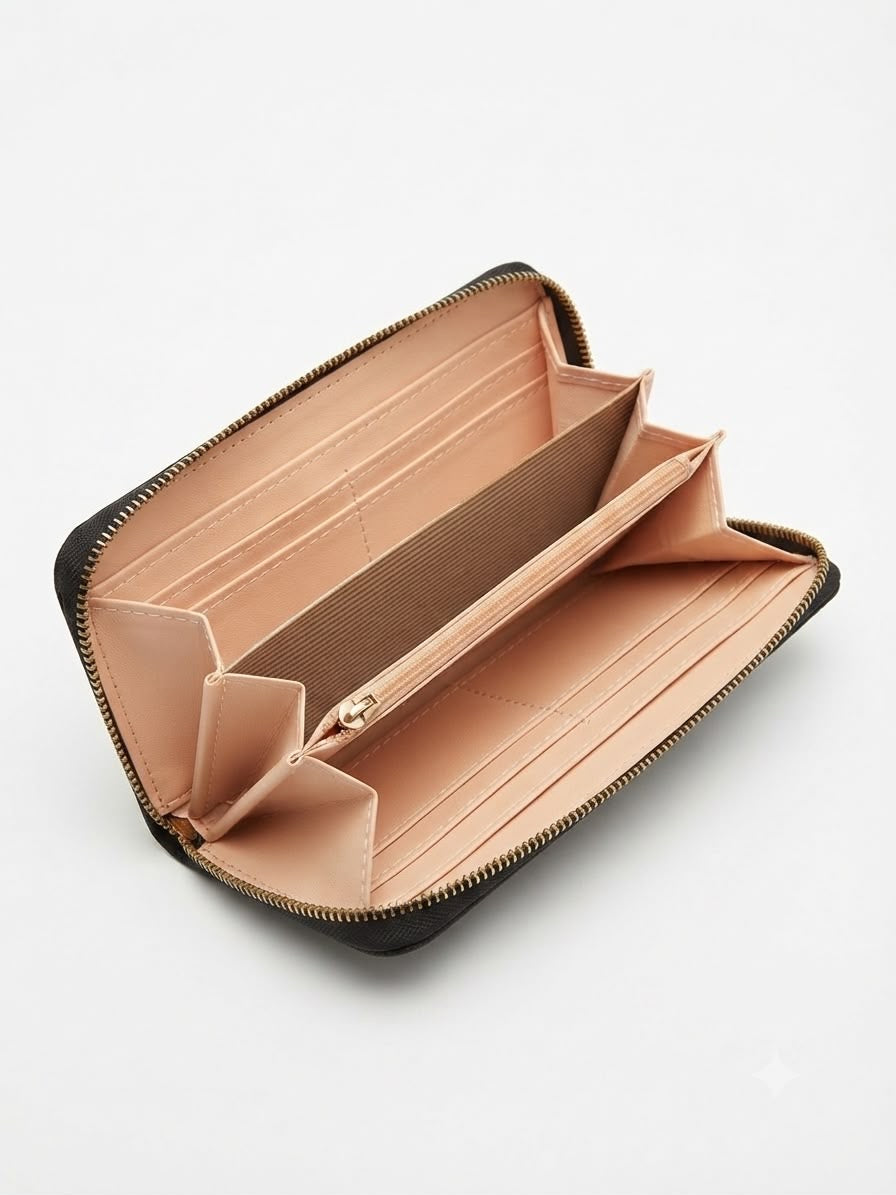 Cartera Dama tipo Wallet negro gamuza